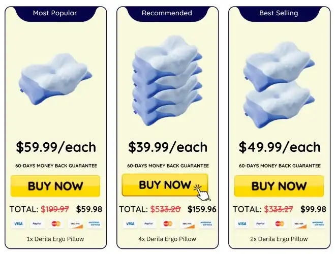 Derila Ergo Cervical Pillow Pricing — Neck Pain Relief Packages USA